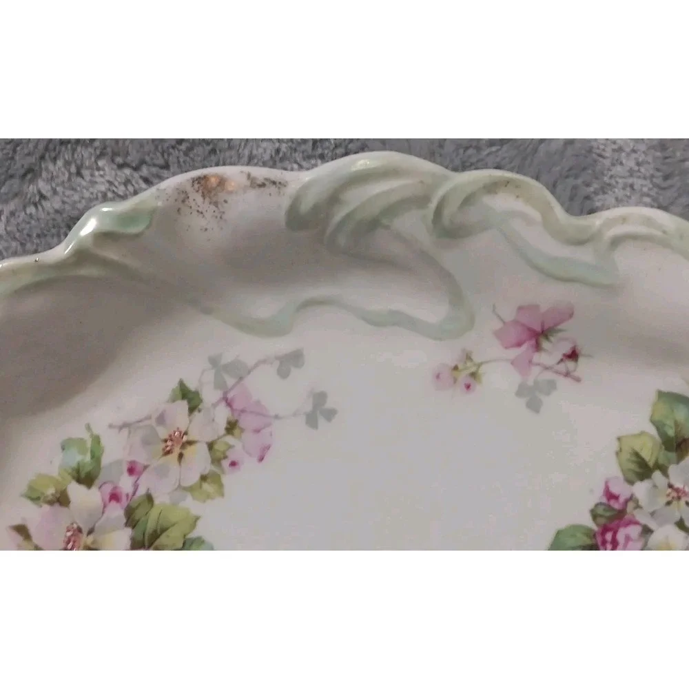 Vtg PROV SXE ES Trinket Dish Tray Gold Green Trim Wild Rose 7